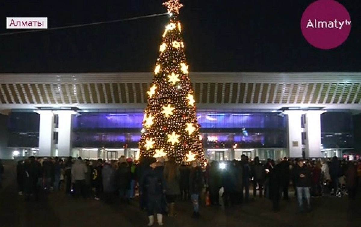 Алматының 8 ауданында жаңа жылдық шыршалар бір мезгілде жағылды