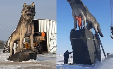 Огромный памятник волку установили в Карагандинской области