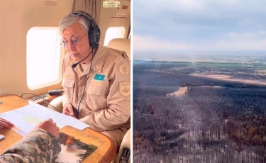 Президент өрттен зардап шеккен Әулиекөл ауданын тікұшақпен аралап шықты - видео