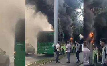 Алматыда жолаушылар автобусы өртенді - видео