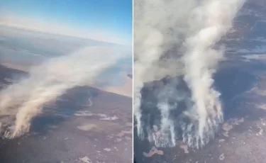 Тростники загорелись на побережье Каспийского моря