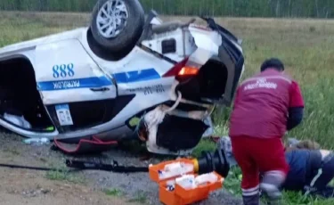 СҚО-да патрульдік көлік аударылып кетті, полицейдің жағдайы ауыр