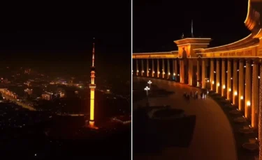 Алматыда Көктөбе телемұнарасы мен өзге де маңызды нысандар қызғылт сары түске боялды