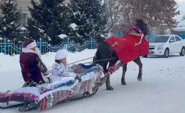 Дед Мороз и Снегурочка на санях посетили жителей области Абай (видео)