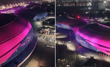 Алматыда Halyk Arena кешені заманауи сәулеттік жарықтармен безендірілді