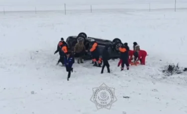 Легковой автомобиль перевернулся на трассе Жамбылской области