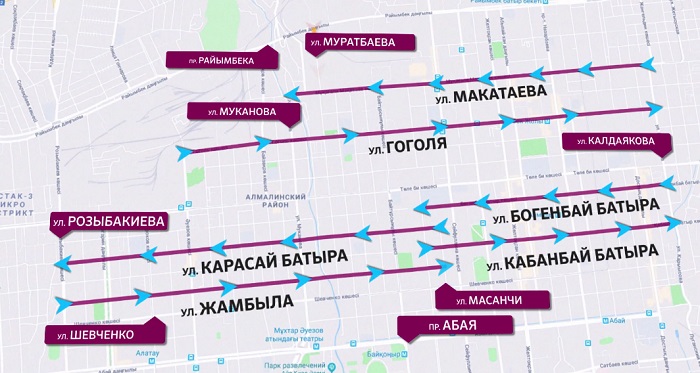 На новых односторонних улицах Алматы меняют разметку 