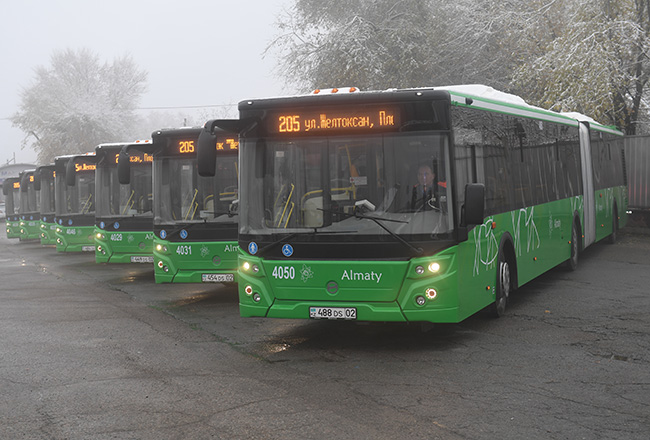 Новые автобусы-гармошки вышли на линию BRT в Алматы
