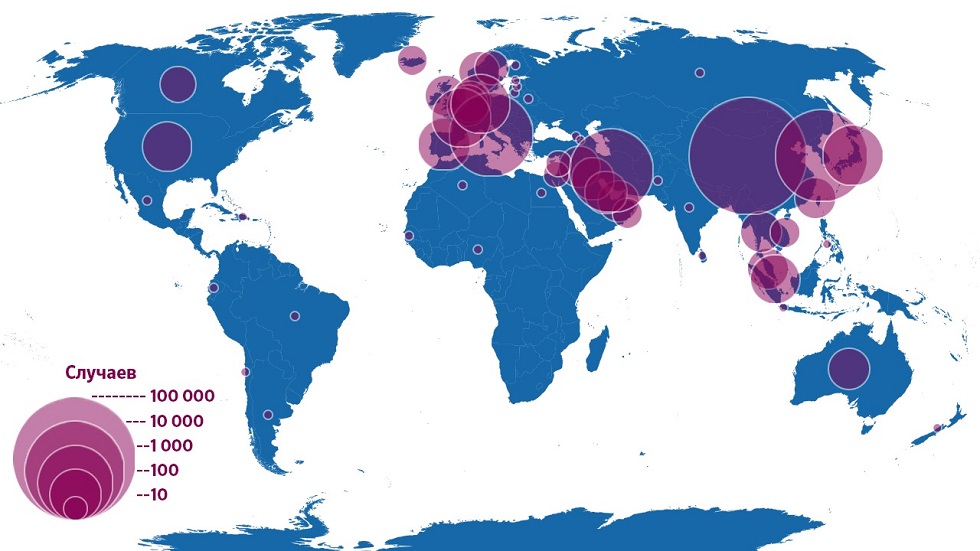 Карта распространения коронавируса в мире - 5 марта 2020