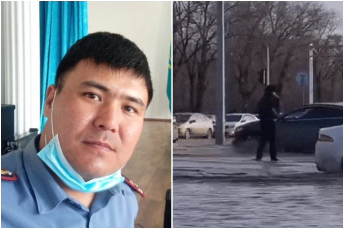 "Не обращает внимания, что промок" - казахстанцев восхитил полицейский 