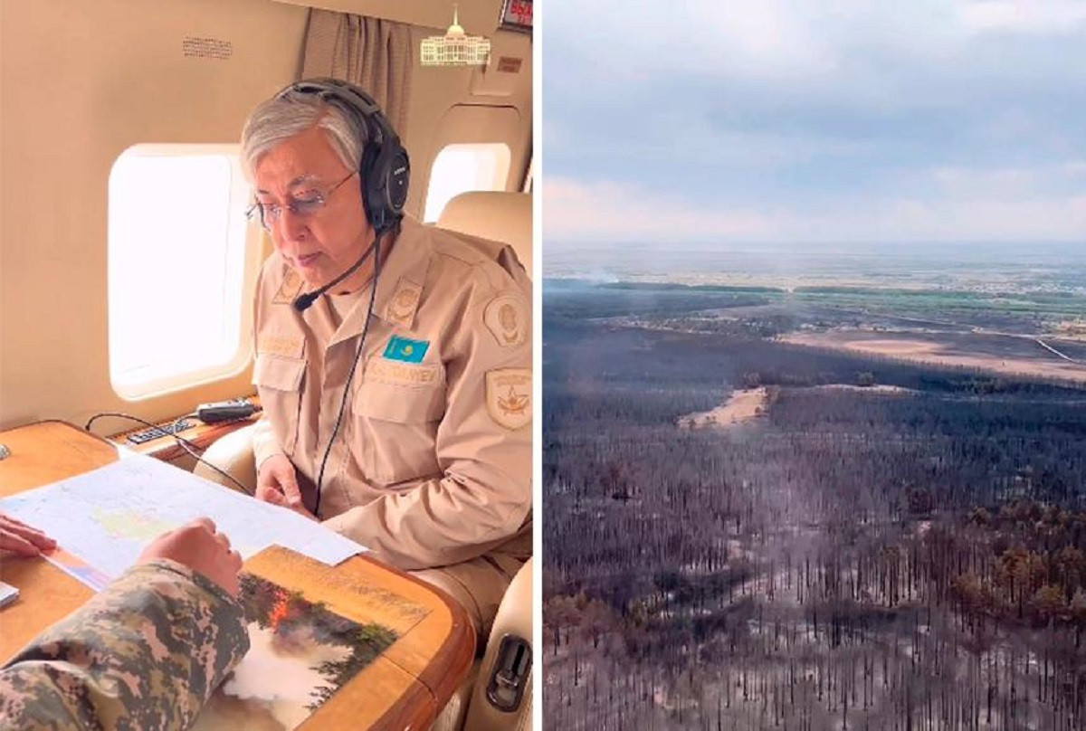 Токаев на вертолете совершил облет Костанайской области - видео