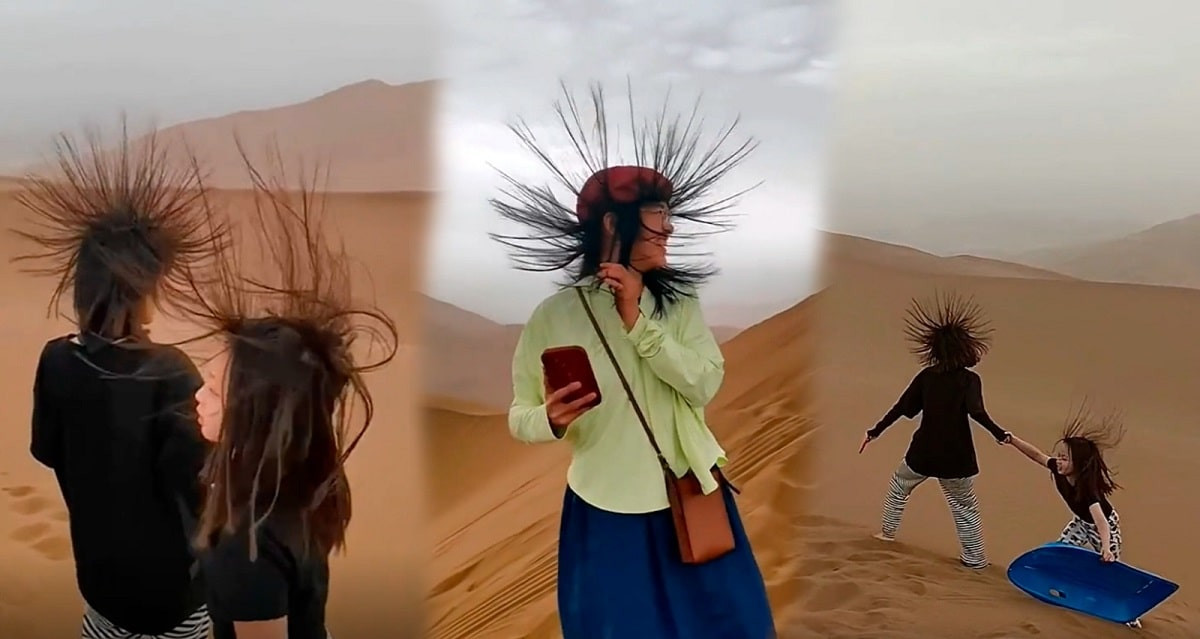 Прическа от природы: у туристов в пустыне внезапно встали дыбом волосы
